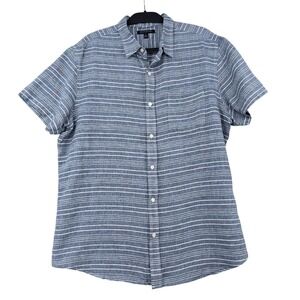 Banana Republic Mens XL Blue White Striped Linen Cotton Short Sleeve Shirt